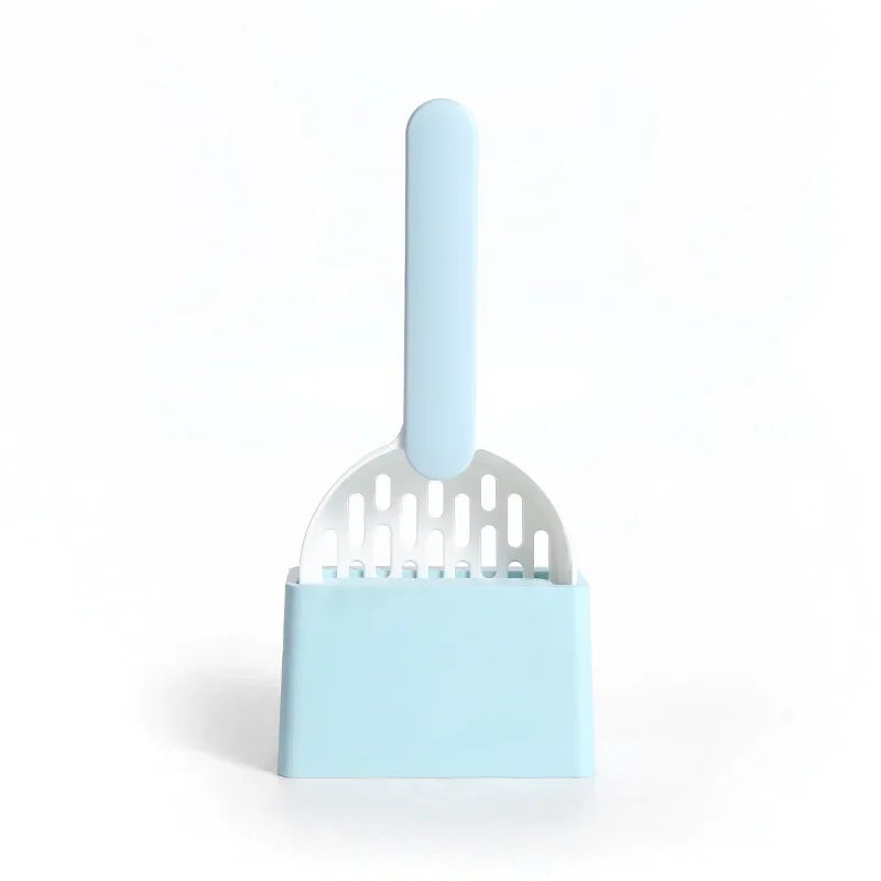 Blue and white cat litter scoop set with filter and fine hole design for easy cleaning and waste removal by TrendyPet's Zone.