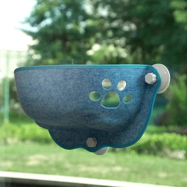 Blue Cat Window Perch Felt Window Hammock with Suction Cups and Mat, Hanging Space Saving Pet Kitten Resting Seat Bed for Indoor - TrendyPet's Zone