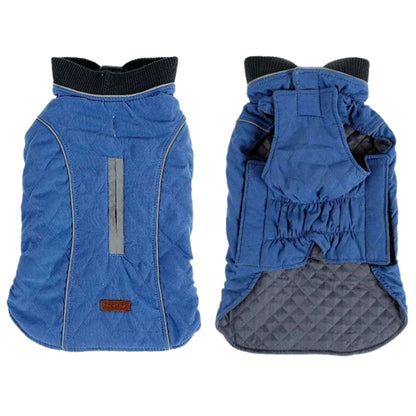 Blue quilted dog coat from TrendyPet's Zone, cozy warm jacket with retro style and thick vest design for small dogs.