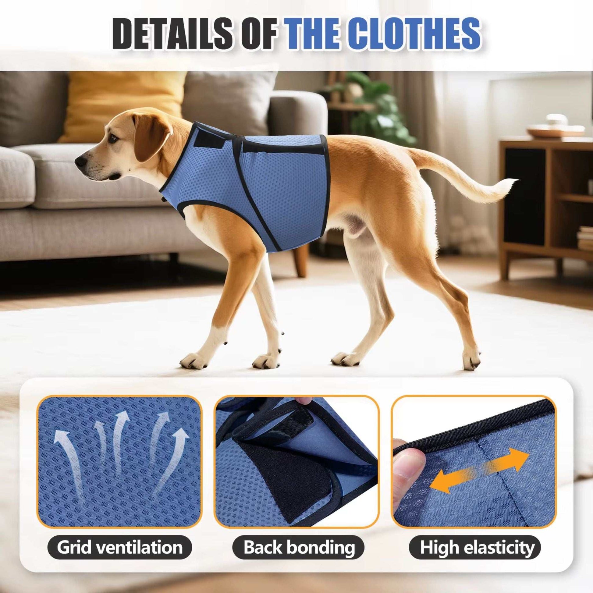 Blue dog anti-anxiety calming coat by TrendyPet's Zone designed to help reduce stress during thunderstorms.