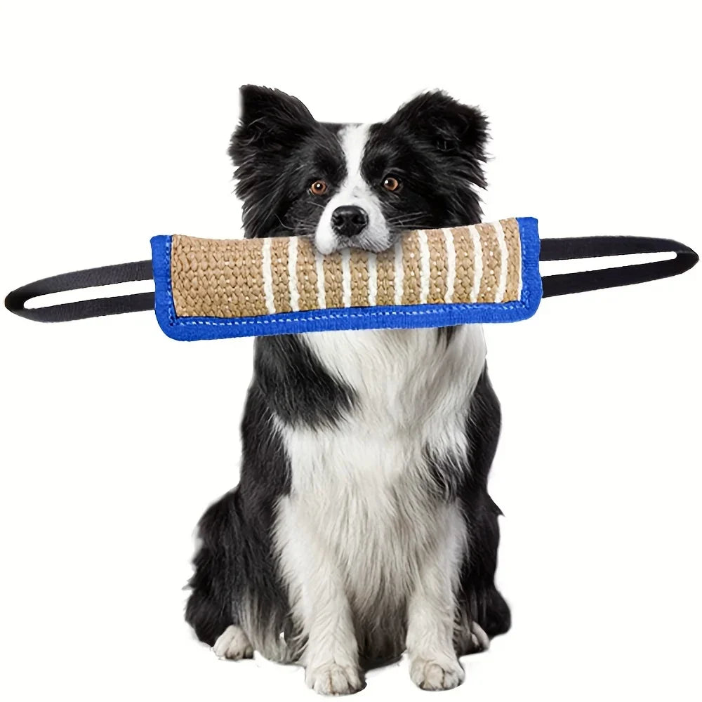 Blue dog bite tug toy from TrendyPet's Zone designed for dental health and teething relief, featuring a durable blue fabric and knot design.
