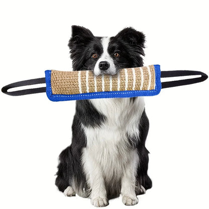 Blue dog bite tug toy from TrendyPet's Zone designed for dental health and teething relief, featuring a durable blue fabric and knot design.
