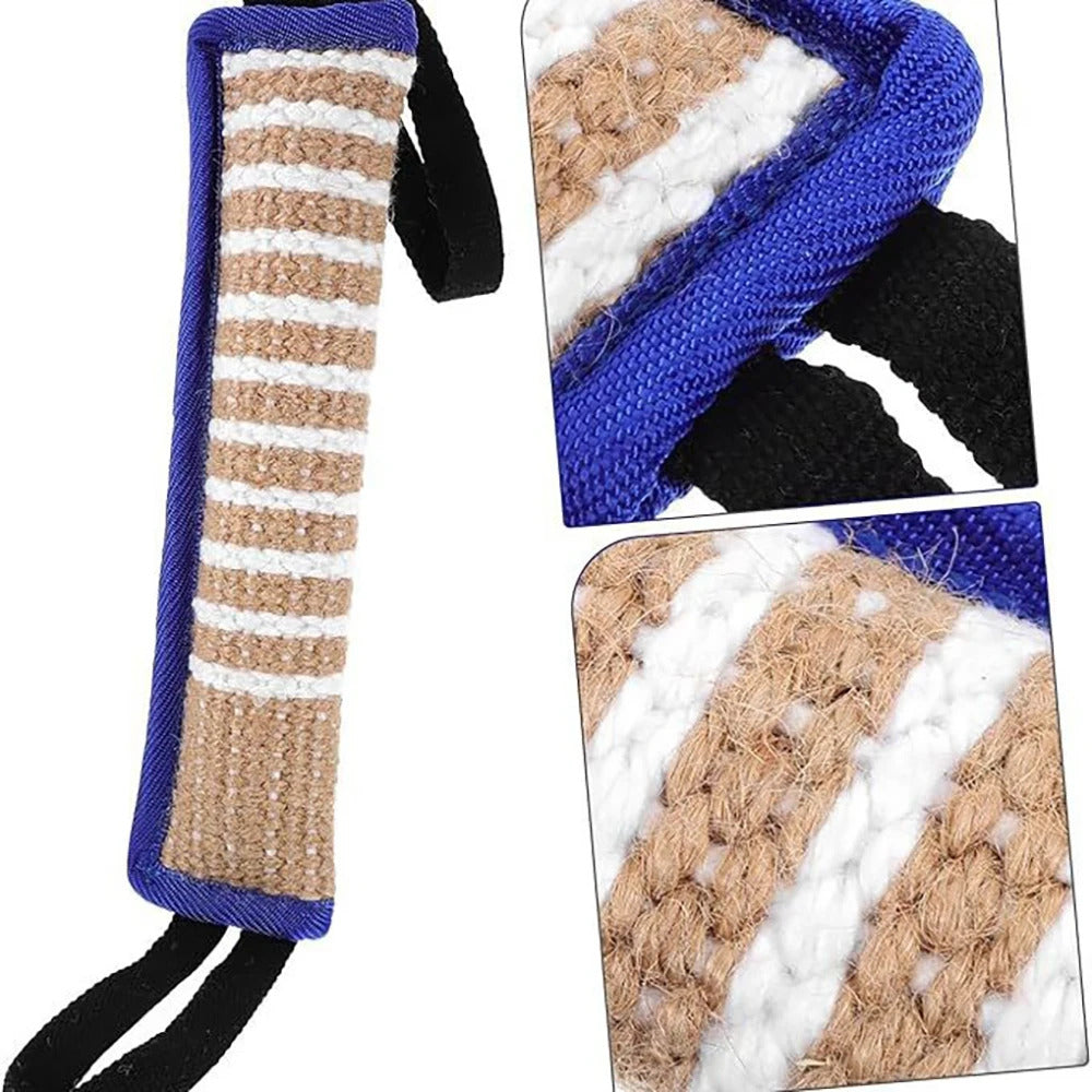 Blue dog bite tug toy from TrendyPet's Zone designed for dental health and teething relief, featuring a durable blue fabric and handle.