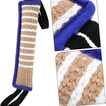 Blue dog bite tug toy from TrendyPet's Zone designed for dental health and teething relief, featuring a durable blue fabric and handle.