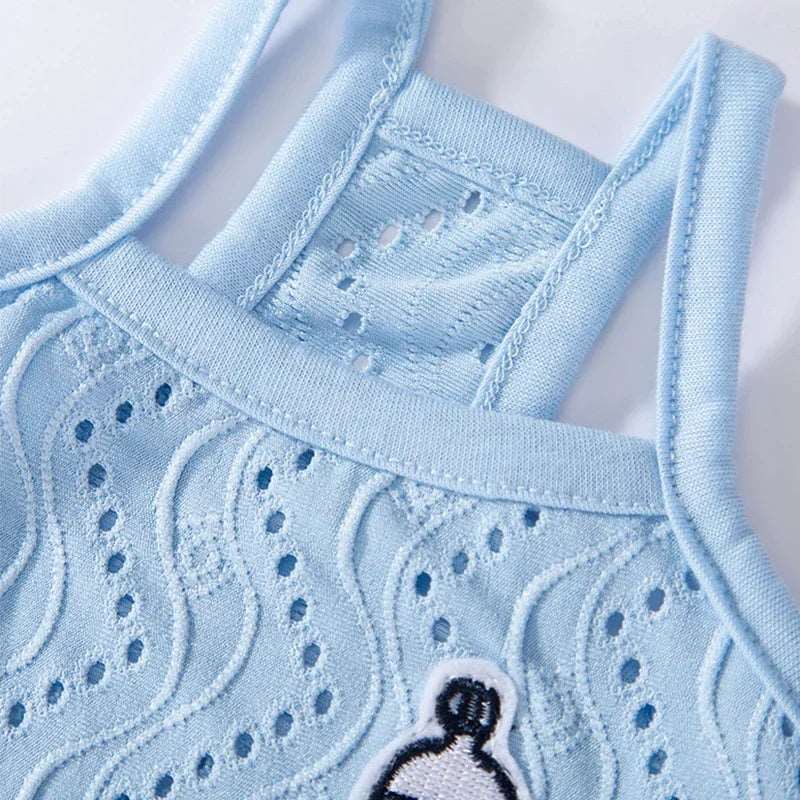Blue Dog Summer Clothes Cute Embroidery Striped Top Vest Breathable Puppy Sleeveless Shirt - TrendyPet's Zone