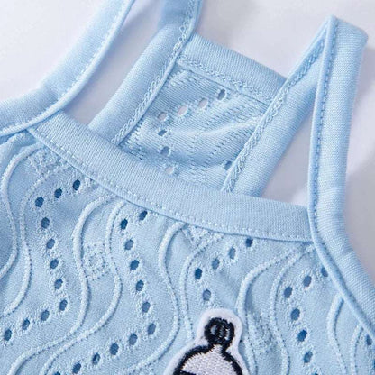 Blue Dog Summer Clothes Cute Embroidery Striped Top Vest Breathable Puppy Sleeveless Shirt - TrendyPet's Zone