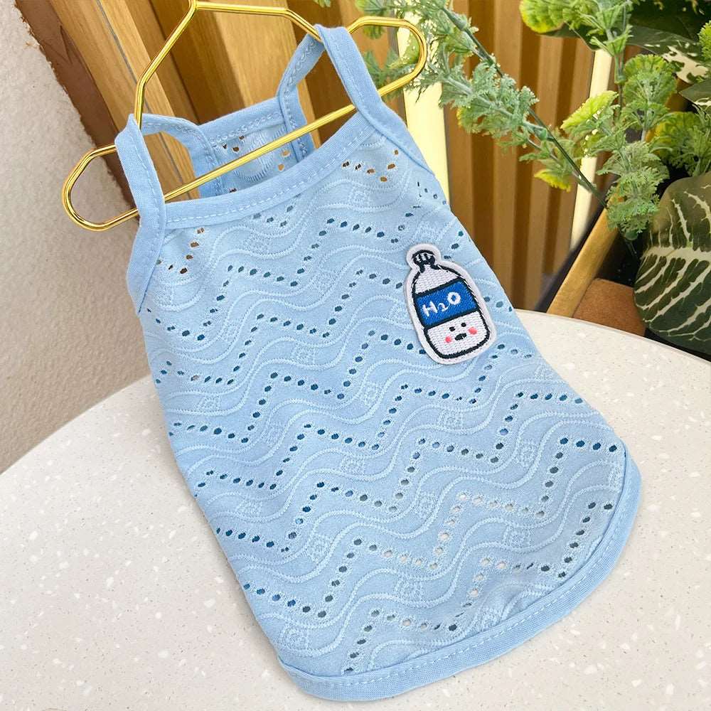 Blue Dog Summer Clothes Cute Embroidery Striped Top Vest Breathable Puppy Sleeveless Shirt - TrendyPet's Zone