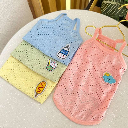 Blue Dog Summer Clothes Cute Embroidery Striped Top Vest Breathable Puppy Sleeveless Shirt - TrendyPet's Zone