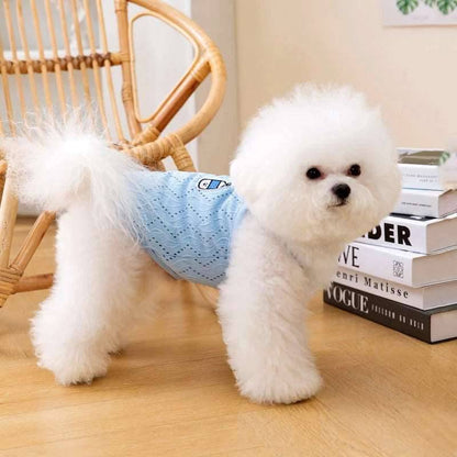 Blue Dog Summer Clothes Cute Embroidery Striped Top Vest Breathable Puppy Sleeveless Shirt - TrendyPet's Zone