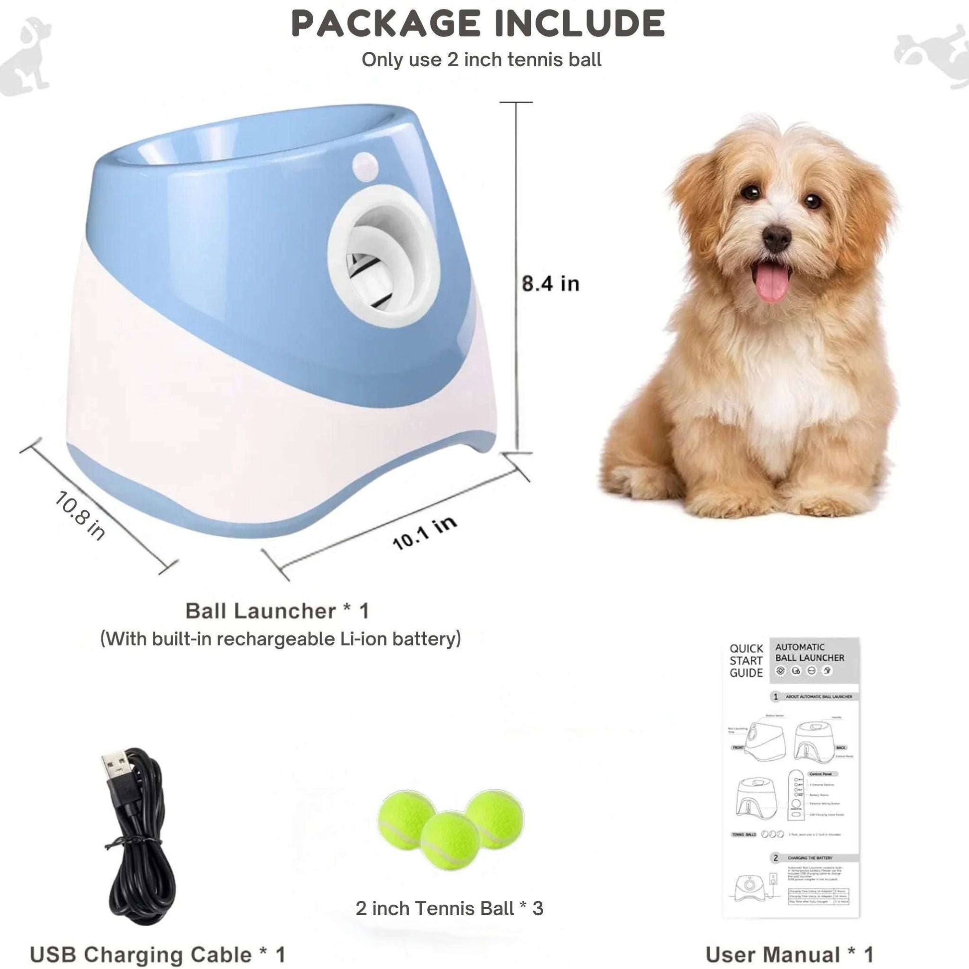 Blue Dog Tennis Launcher Automatic Pet Puppy Chase Toy Mini Tennis Throwing Pinball Machine Fun Interactive Throw Rechargeable Catapult - TrendyPet's Zone