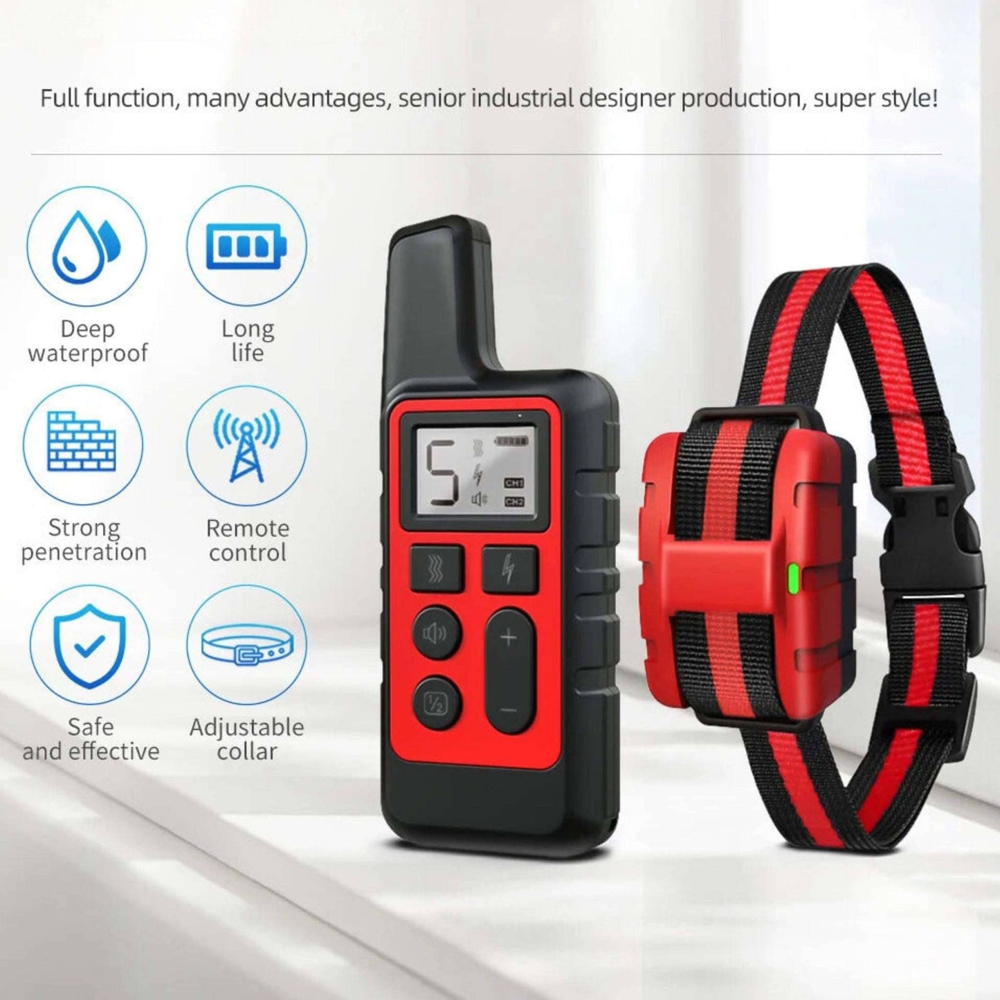 Blue Dog Training Collar 500m Control Trainer Device Vibration / Electrostatic pulse / Warning Stop Bark Deterrents - TrendyPet's Zone