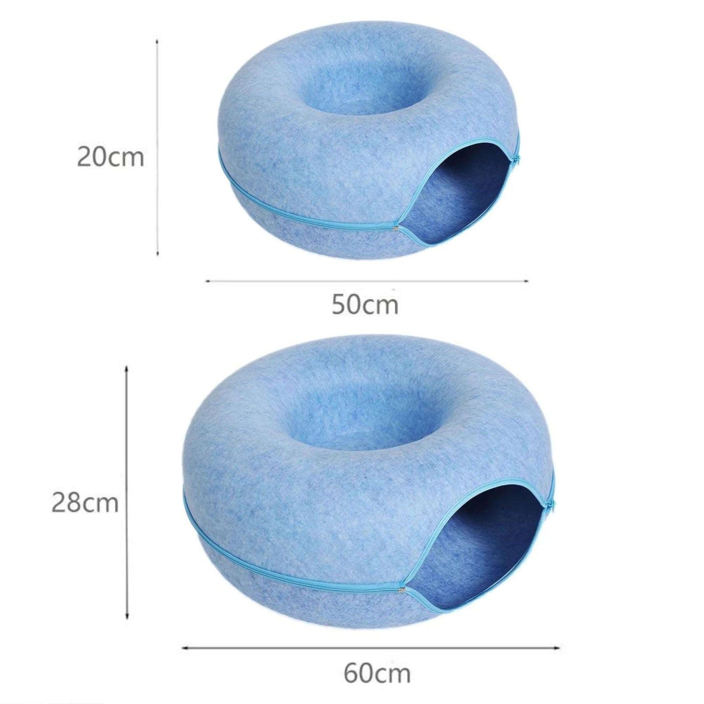 Blue Donut Cat Bed for 2 Pets Tunnel Kitten House Basket Interactive Natural Felt Cave Nest - TrendyPet's Zone