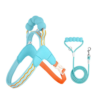 Blue escape-proof dog harness set with reflective stitching for all dog sizes, by TrendyPet's Zone, including leash and adjustable straps.