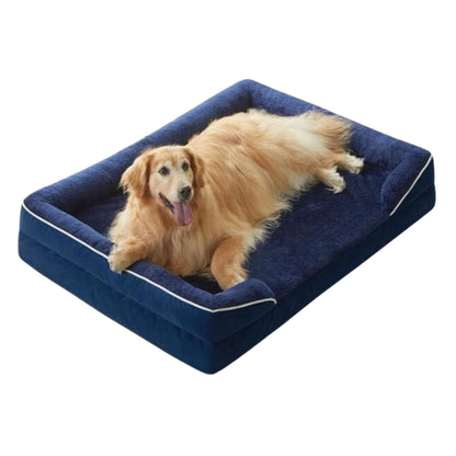 Blue Extra Large Bolster Dog Bed with Waterproof Lining & Non-Skid Bottom, Washable, Orthopedic Egg Foam Couch, XL 42"x 30"x 7" TRENDYPET'S ZONE
