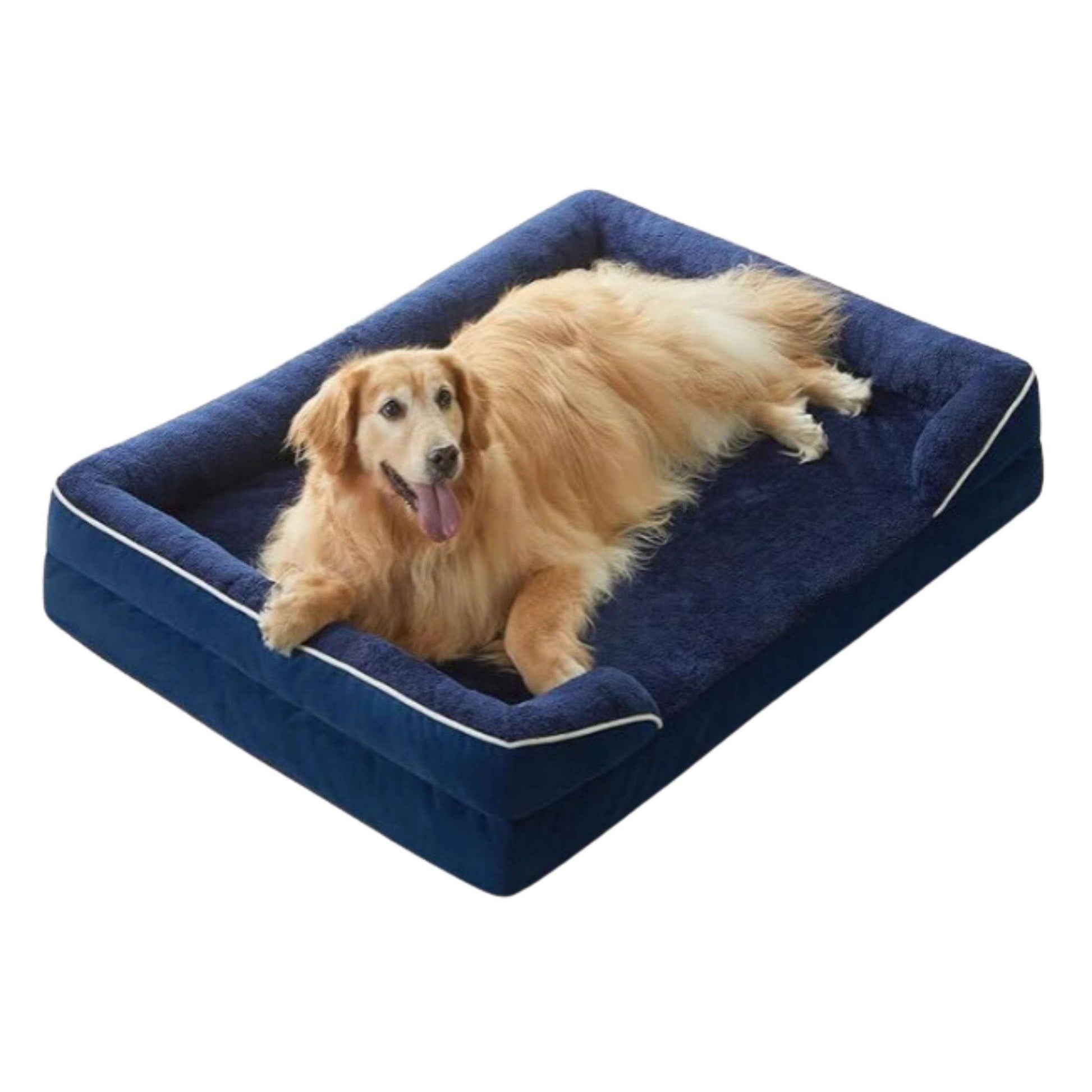 Blue Extra Large Bolster Dog Bed with Waterproof Lining & Non-Skid Bottom, Washable, Orthopedic Egg Foam Couch, XL 42"x 30"x 7" TRENDYPET'S ZONE