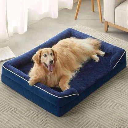 Blue Extra Large Bolster Dog Bed with Waterproof Lining & Non-Skid Bottom, Washable, Orthopedic Egg Foam Couch, XL 42"x 30"x 7" TRENDYPET'S ZONE