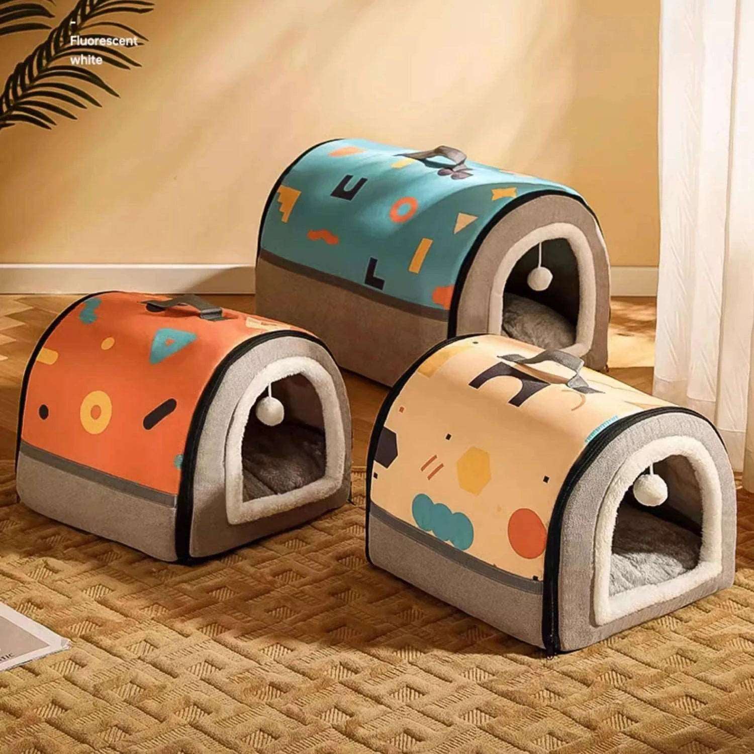 Blue-gray breathable plush pet bed house for small and medium cats, washable and soft cat cushion by TrendyPet's Zone.