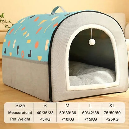 Blue-gray breathable plush pet bed house for cats and kittens, washable soft cushion, cozy kennel for small to medium pets.