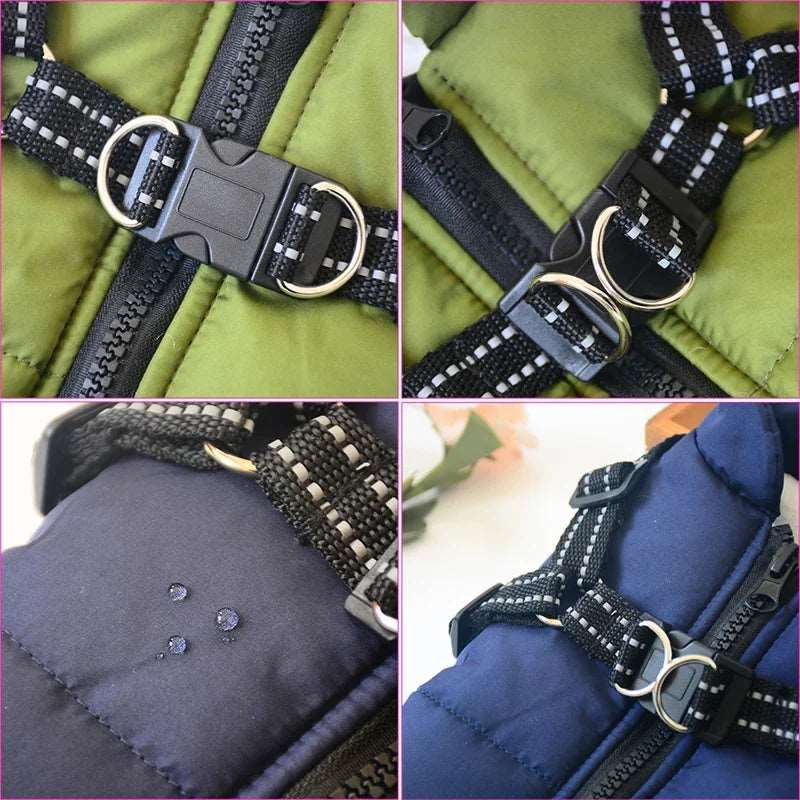 Blue-Green Winter Pet Clothes For Small Large Dogs Warm Fleece Jacket Waterproof With Harness Clothing Puppy Costume - TrendyPet's Zone