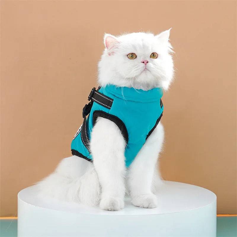 Blue-Green Winter Pet Clothes For Small Large Dogs Warm Fleece Jacket Waterproof With Harness Clothing Puppy Costume - TrendyPet's Zone