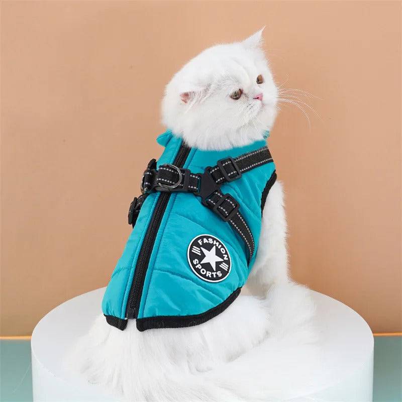 Blue-Green Winter Pet Clothes For Small Large Dogs Warm Fleece Jacket Waterproof With Harness Clothing Puppy Costume - TrendyPet's Zone