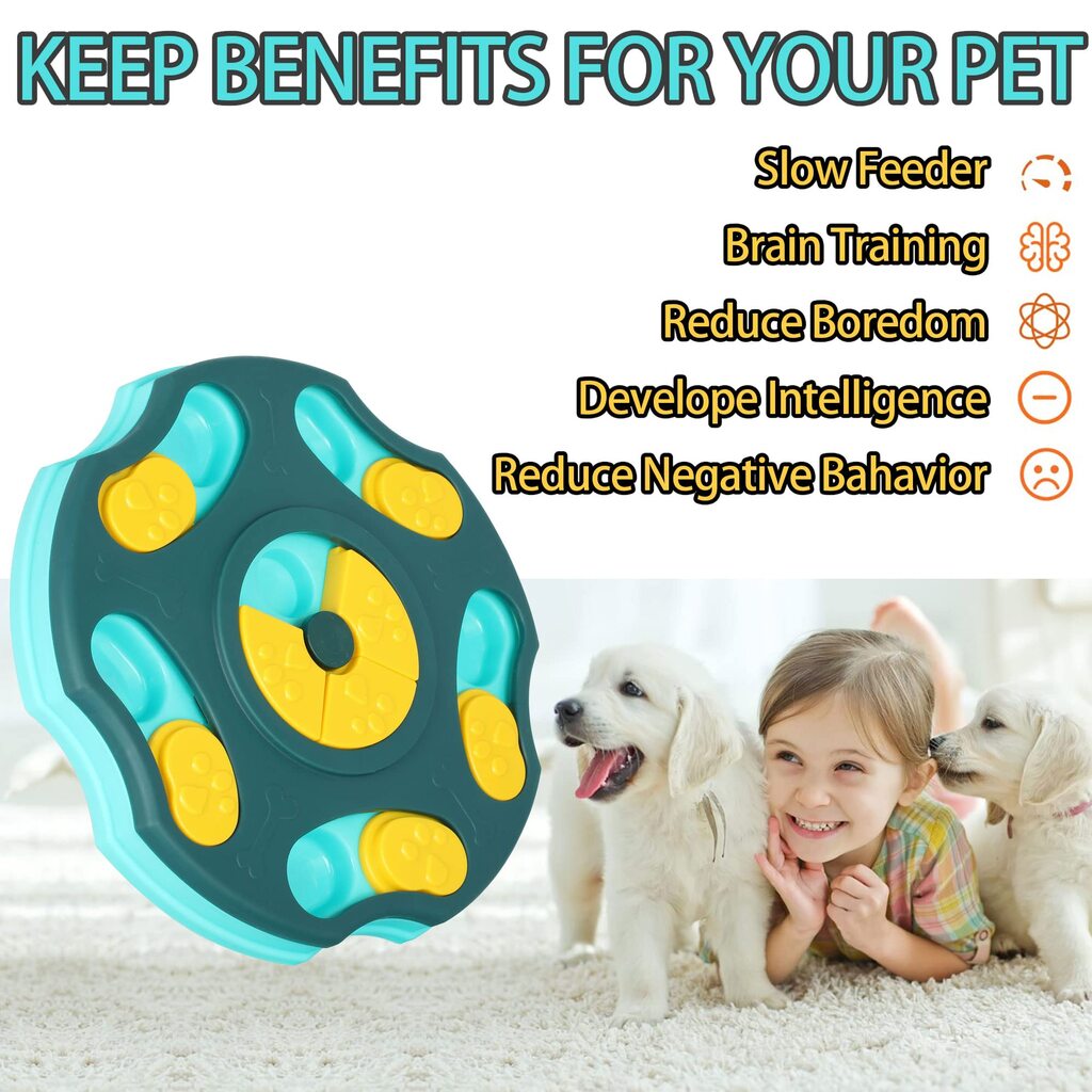 Blue interactive dog puzzle toy and slow feeder by TrendyPet's Zone designed to boost dog IQ and promote mental stimulation.