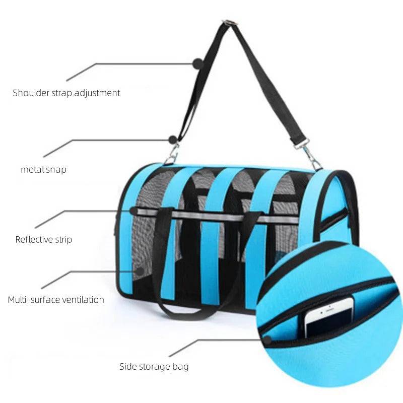 Blue TrendyPet's Zone large capacity pet carrier bag, breathable and portable for outdoor use and all seasons.