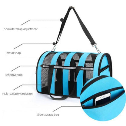 Blue TrendyPet's Zone large capacity pet carrier bag, breathable and portable for outdoor use and all seasons.
