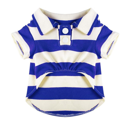 Blue pet polo shirt for cats, casual summer clothing from TrendyPet's Zone, suitable for small and large kittens.