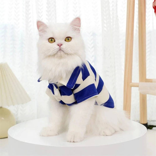 Blue Pet Polo Shirt Summer Cat Clothes Casual Clothing for Small Large Kitten T-shirt Shirts - TrendyPet's Zone