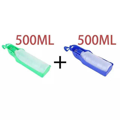 Blue portable pet travel water bottle feeder with drinking fountain by TrendyPet's Zone, compact and convenient for pets on the go.