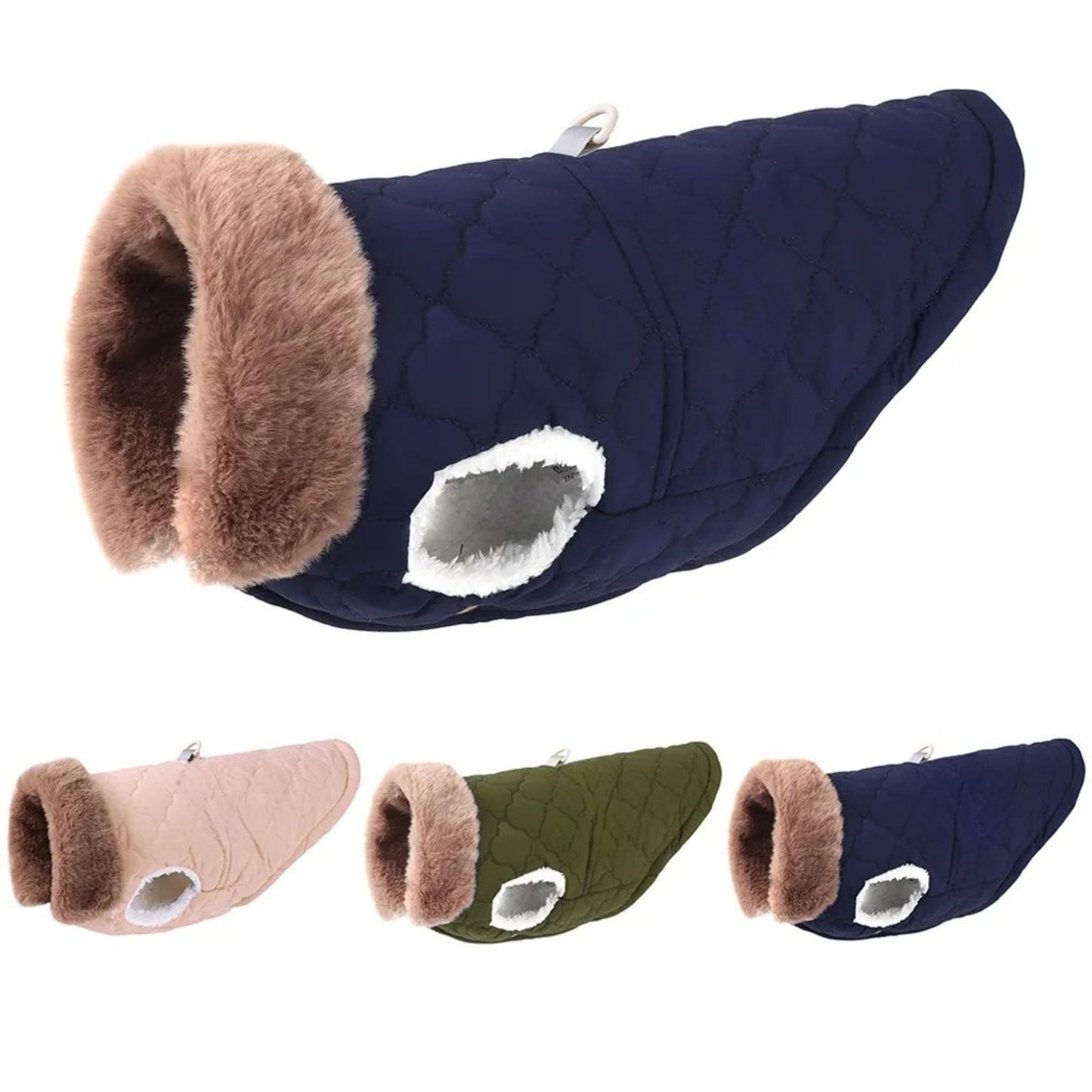 Blue Quilted Dog Vest Jacket with Fur Collar Water-Resistant TrendyPet's Zone