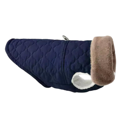 Blue Quilted Dog Vest Jacket with Fur Collar Water-Resistant TrendyPet's Zone