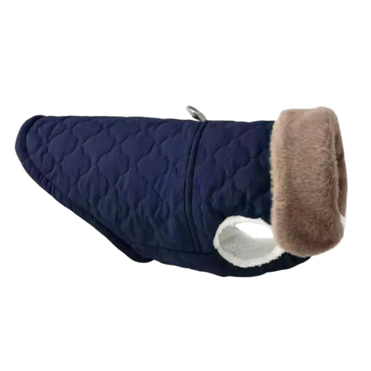 Blue Quilted Dog Vest Jacket with Fur Collar Water-Resistant TrendyPet's Zone
