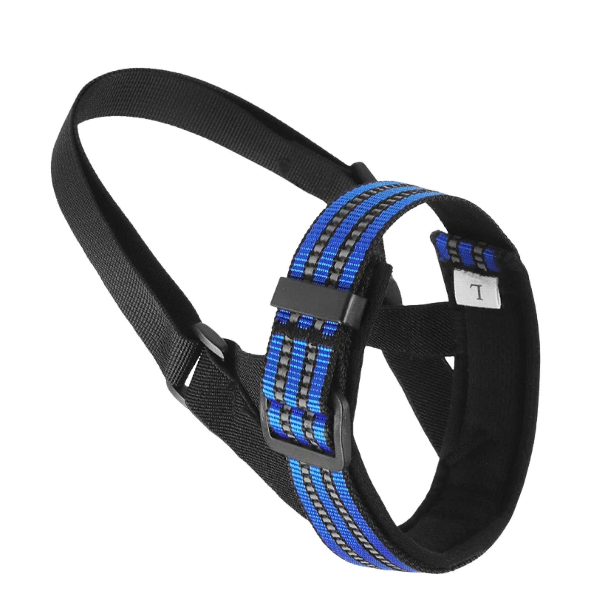 Blue reflective dog muzzle by TrendyPet's Zone, comfortable fit for anti-barking and safe walks, designed for secure restraint.