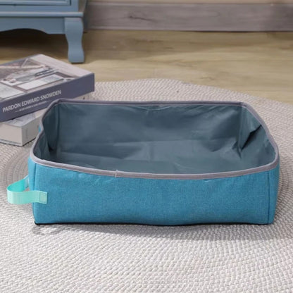 Blue Semi-Enclosed Foldable Cat Litter Box – Portable Waterproof Oxford Cloth Large Kitten Litter Tray TrendyPet's Zone