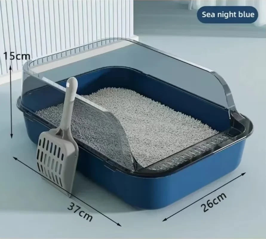 Blue Splashproof Semi-Enclosed Cat Litter Box with High Sides – Indoor Kitten Toilet Tray TrendyPet's Zone