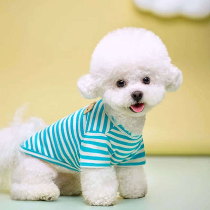 Blue Summer Clothes for Small Dogs Fashion T-Shirt Bear Print Puppy Thin Strip Vest Pet Clothes - TrendyPet's Zone