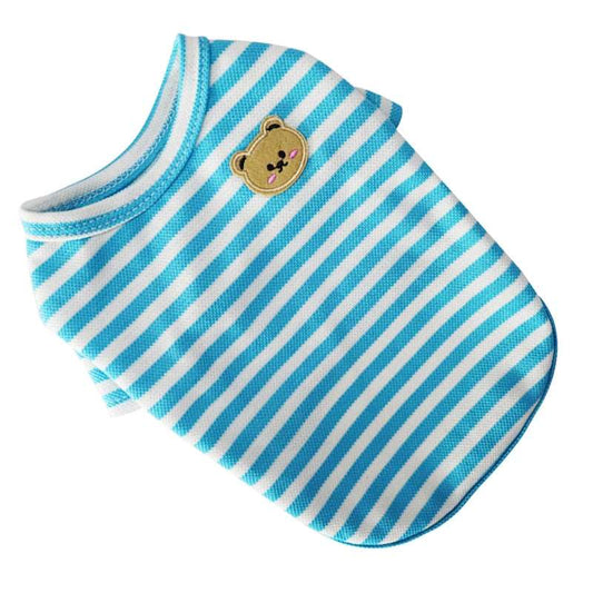 Blue Summer Clothes for Small Dogs Fashion T-Shirt Bear Print Puppy Thin Strip Vest Pet Clothes - TrendyPet's Zone