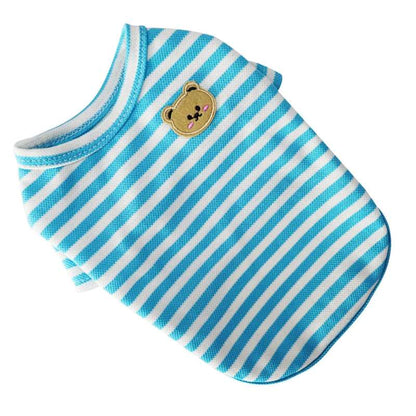 Blue Summer Clothes for Small Dogs Fashion T-Shirt Bear Print Puppy Thin Strip Vest Pet Clothes - TrendyPet's Zone