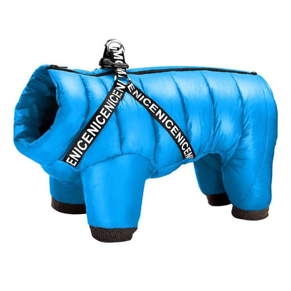 Blue Super Warm Waterproof Dog Coat with Harness - TrendyPet's Zone
