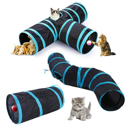Blue T-Type Tunnel Collapsible Cat Kitten Play Interactive Toy Maze - TrendyPet's Zone