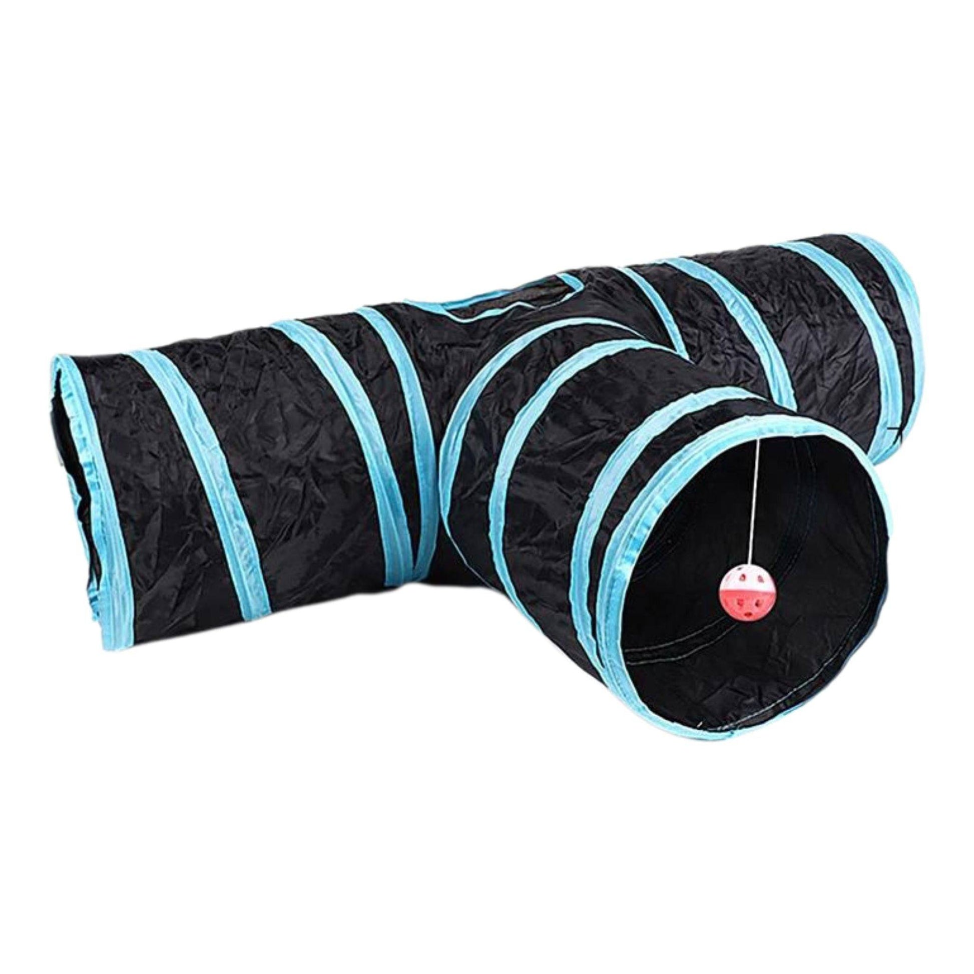 Blue T-Type Tunnel Collapsible Cat Kitten Play Interactive Toy Maze - TrendyPet's Zone