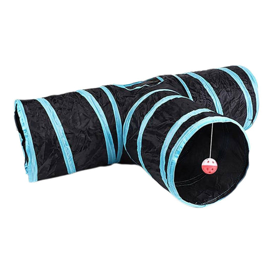 Blue T-Type Tunnel Collapsible Cat Kitten Play Interactive Toy Maze - TrendyPet's Zone