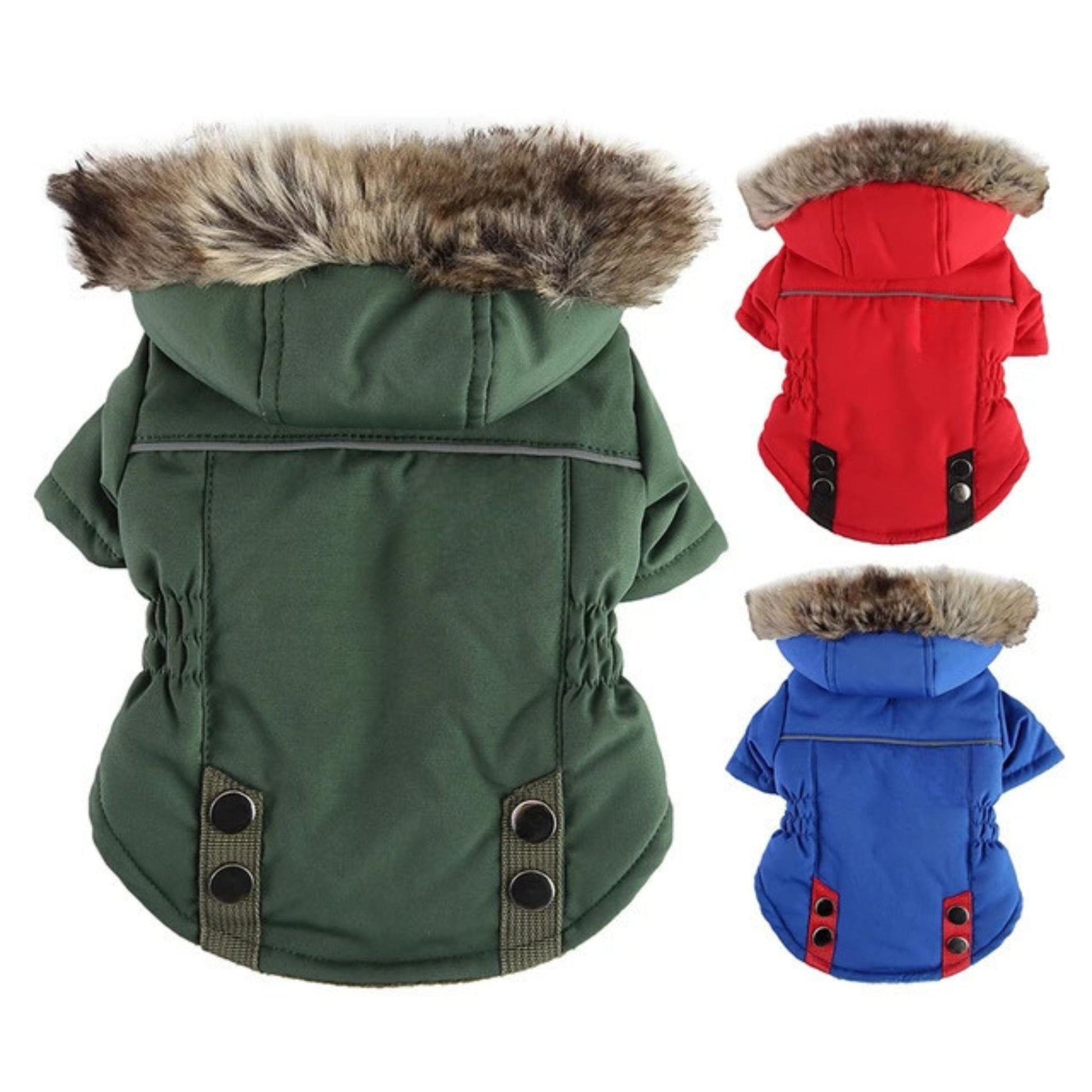Green warm winter dog coat with hood, TrendyPet's Zone coat designed for pets to stay cozy in cold weather.