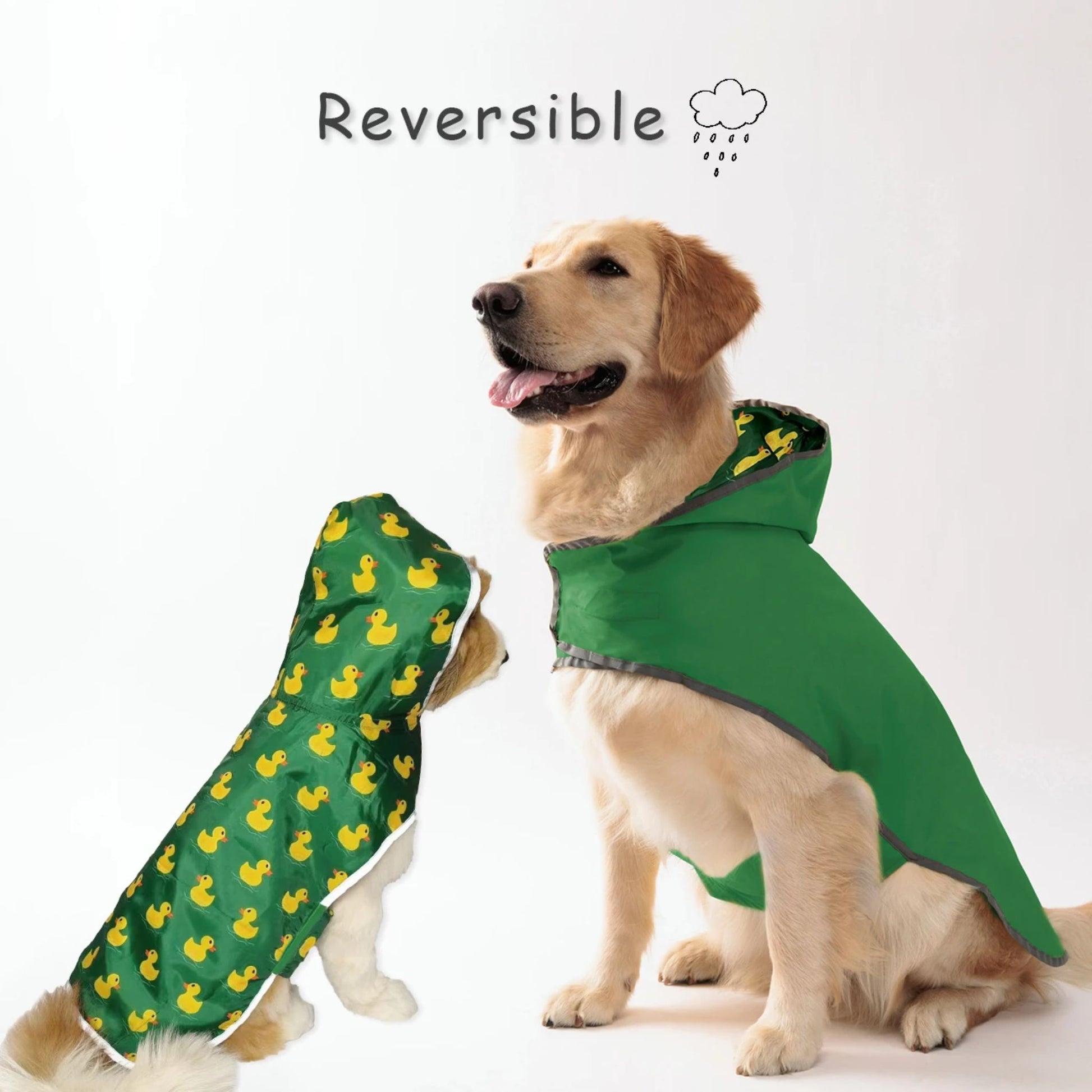 Blue waterproof dog raincoat by TrendyPet's Zone featuring quick-adjust dual-sided design for all weather conditions.