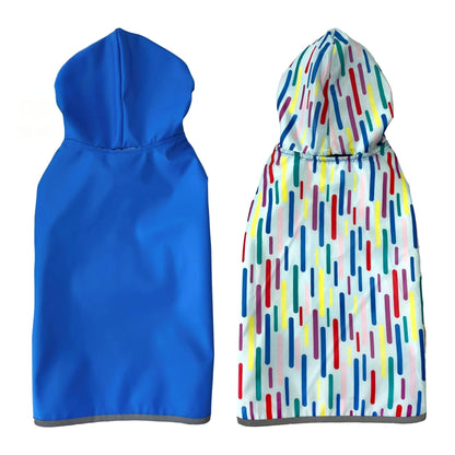 Blue waterproof dog raincoat by TrendyPet's Zone with quick-adjust dual-sided design, shown on a dog ready for all weather.
