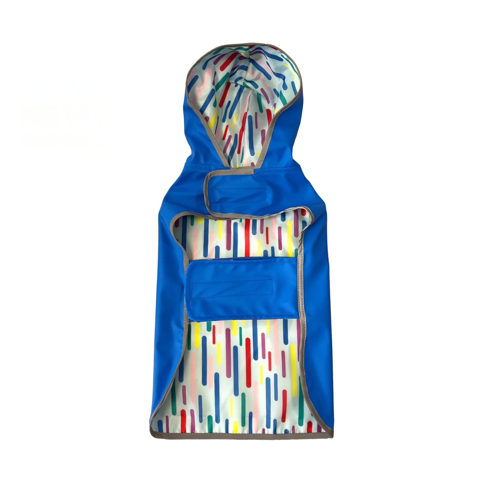 Blue waterproof dog raincoat by TrendyPet's Zone with quick-adjust dual-sided design, shown on a dog for all-weather protection.