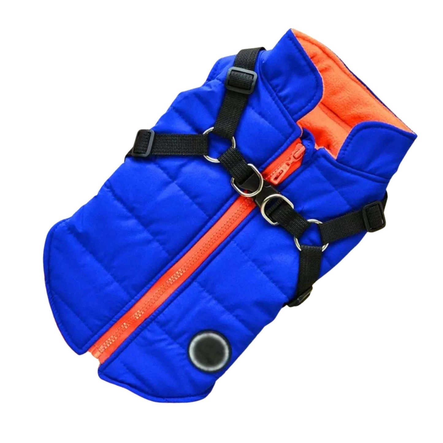 Blue waterproof dog vest jacket with harness, winter coat for small to medium dogs, by TrendyPet's Zone.