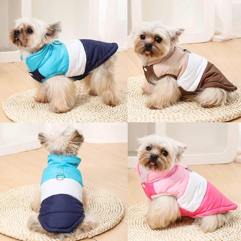 Blue winter dog jacket with built-in harness ring from TrendyPet's Zone, lightweight and warm coat for dogs.